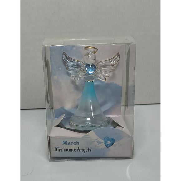 The Unbranded Brand Other - Angel Birthstone Ornament March Birthday Month Blue Aquamarine Glass Heart Gift